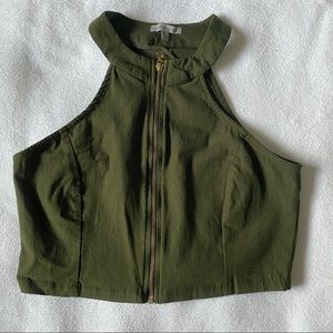 Green Zip Up Crop Top
